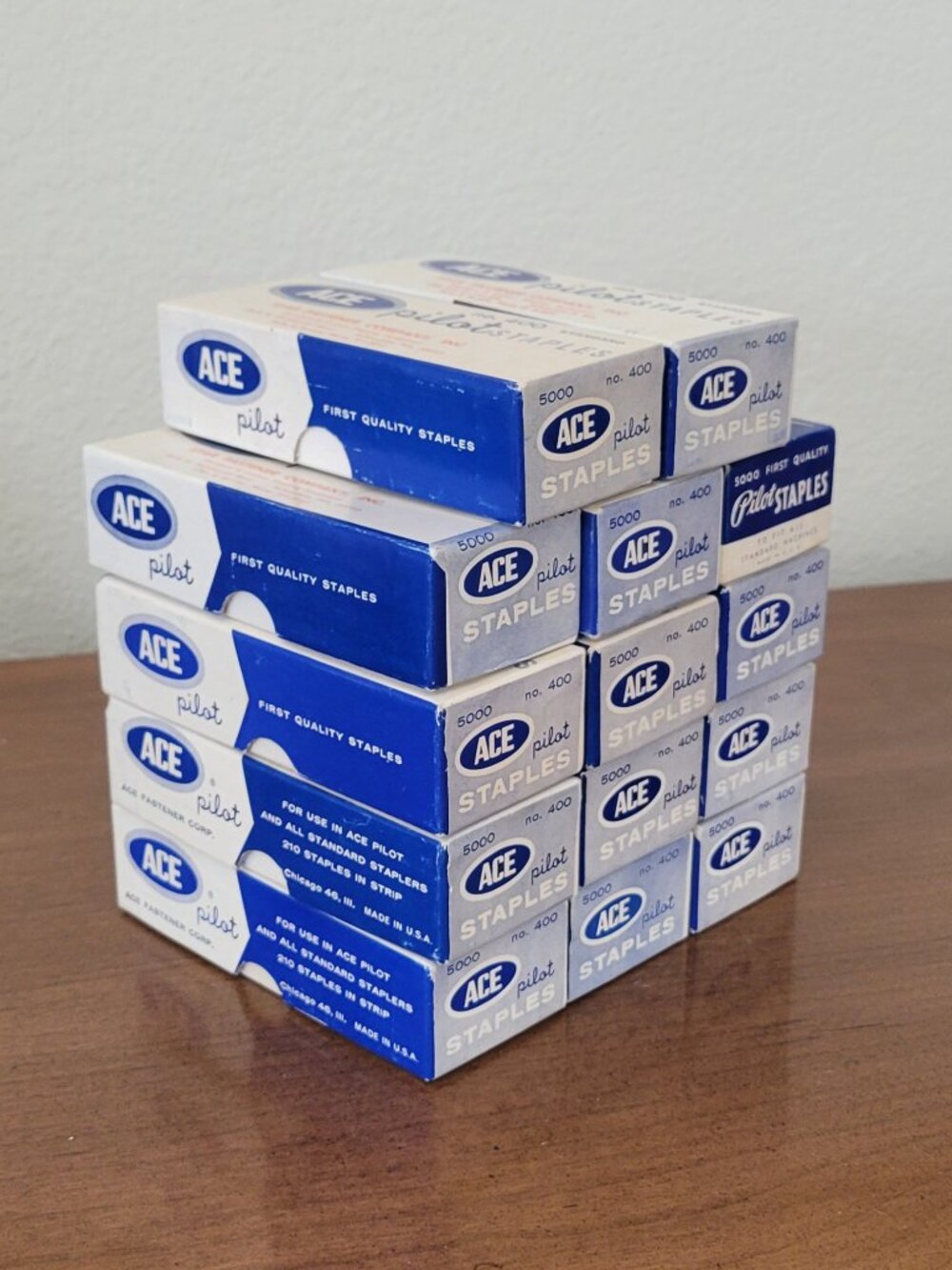 Vintage ACE Pilot No. 400 Staples 14 Box Lot, NOS Unused Staples, Original Boxes